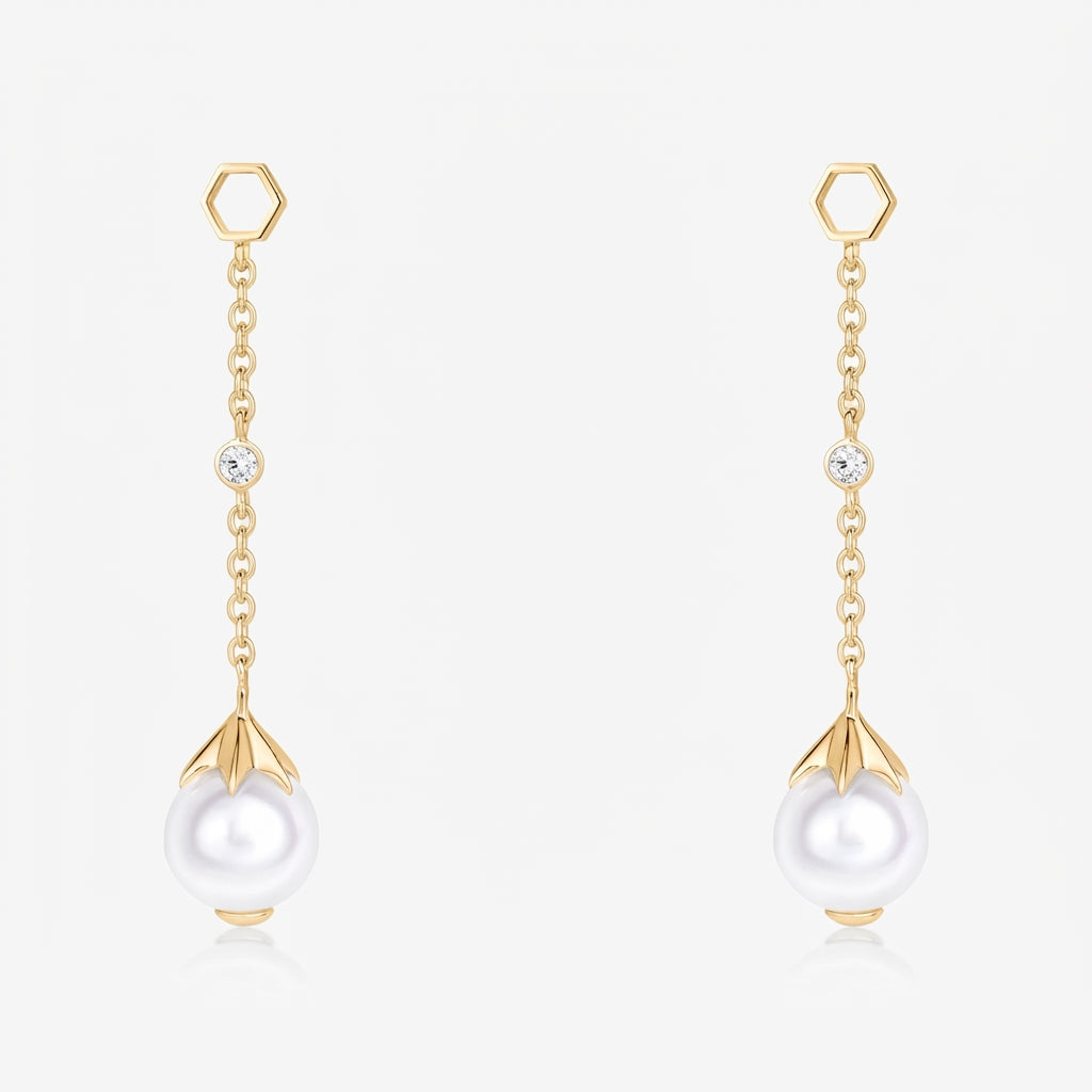 Pearl Long Ear Drops (14K Gold) - Carrie K.