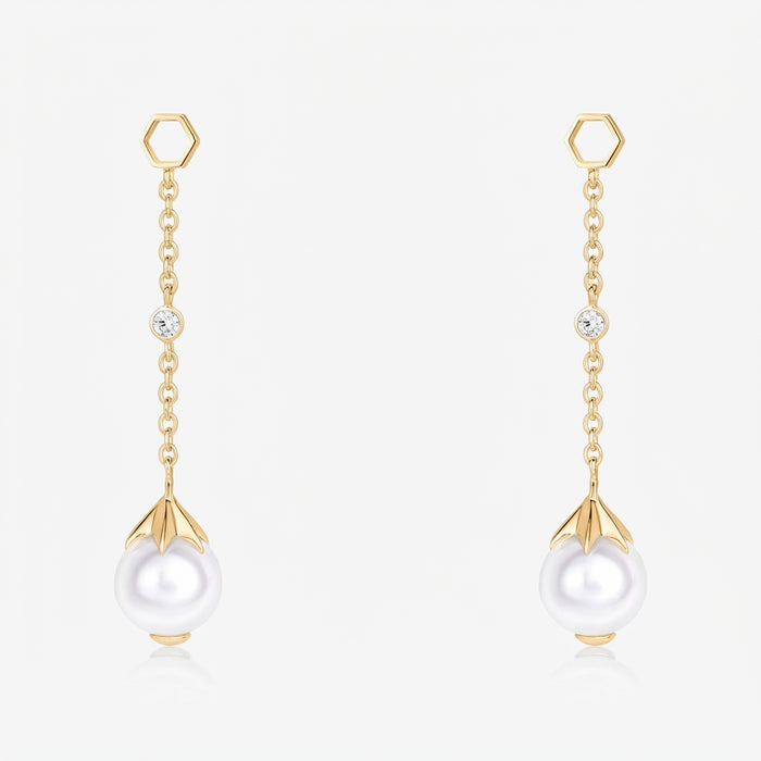 Pearl Long Ear Drops (14K Gold) - Carrie K.