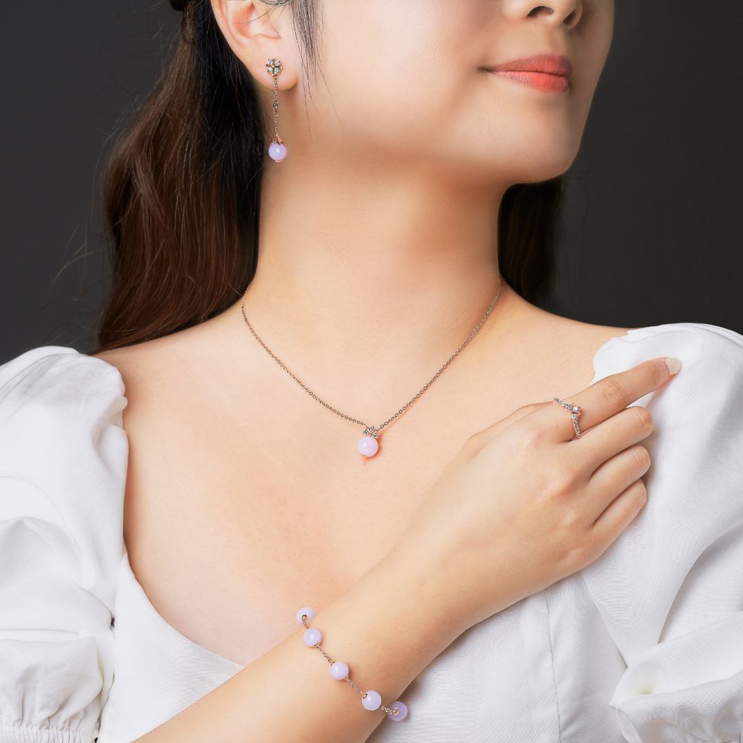 Star Mini Lavender Jade Bead Necklace (14K Gold) - Carrie K.