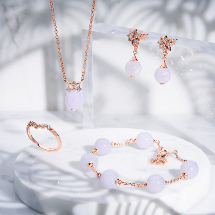 Star Mini Lavender Jade Bead Necklace (14K Gold) - Carrie K.