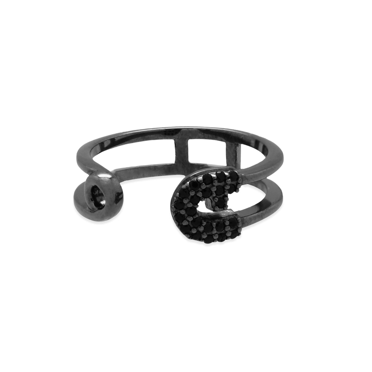 Reborn Safety Pin Bling Black Gold Ring - Carrie K.