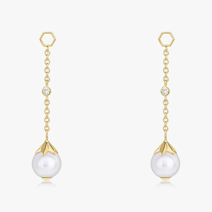 Pearl Long Ear Drops (14K Gold) - Carrie K. 