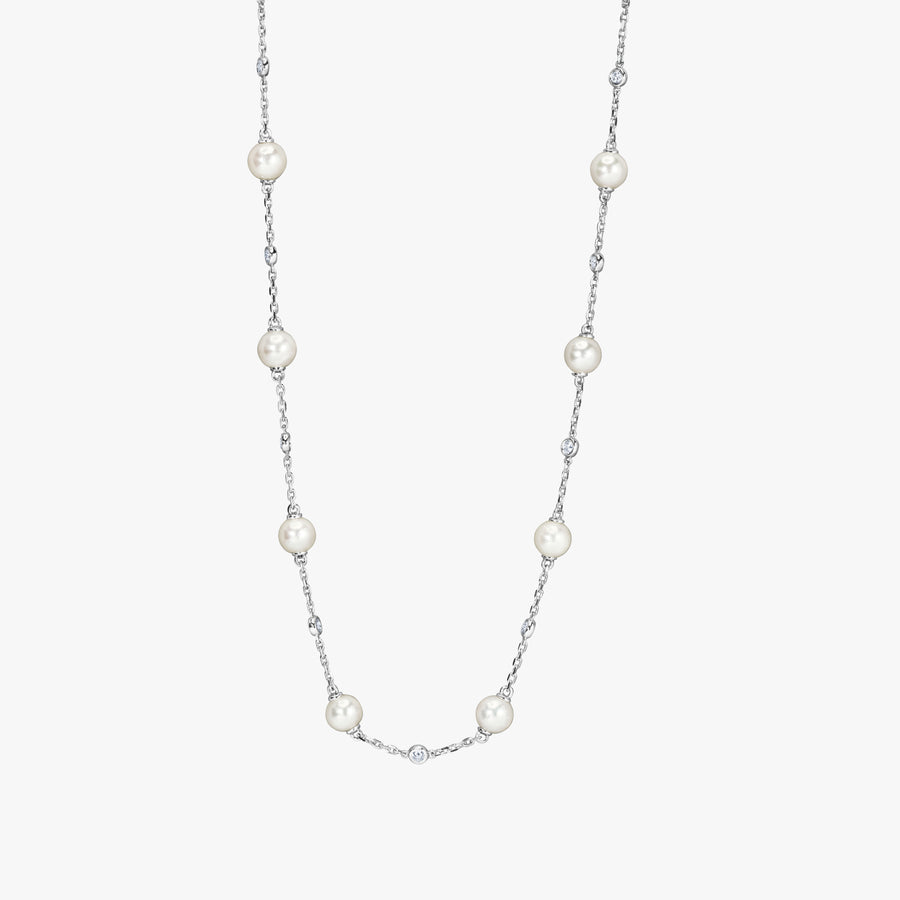 Pearl with Diamond Chain Necklace 16" - Carrie K.