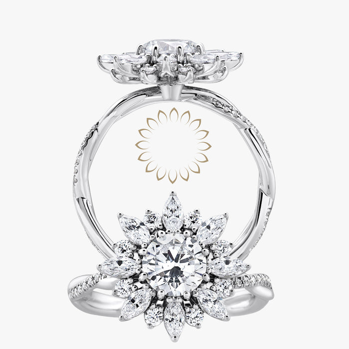 Sunflower Halo Ring with Intertwined Diamond Band