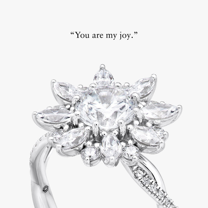 Sunflower Halo Ring with Intertwined Diamond Band
