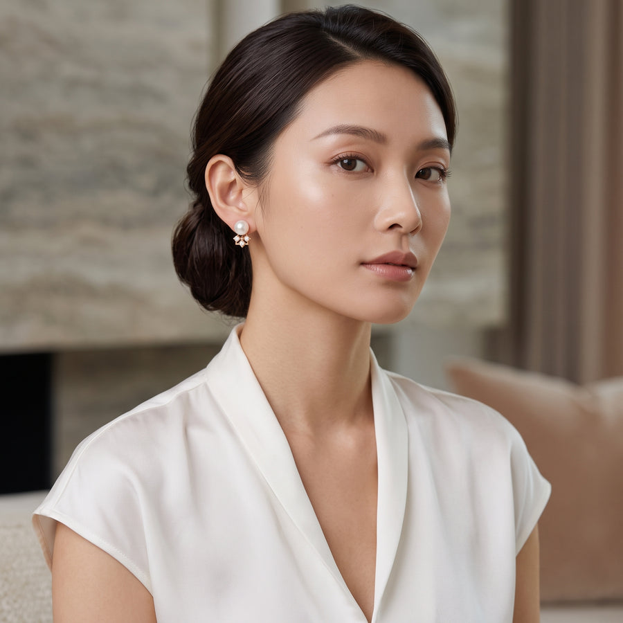Akoya Pearl Studs with Mini Ear Jacket (14K Gold) - Carrie K.