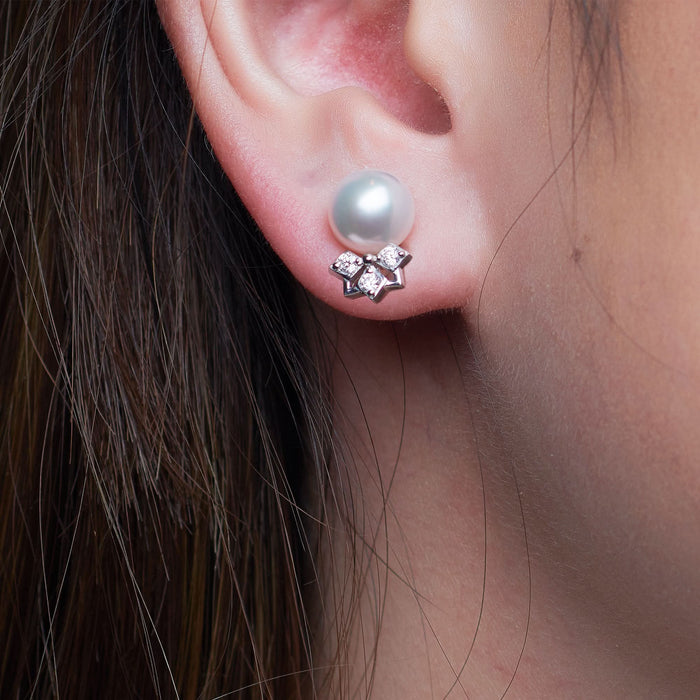 Akoya Pearl Studs with Mini Ear Jacket (14K Gold) - Carrie K. 