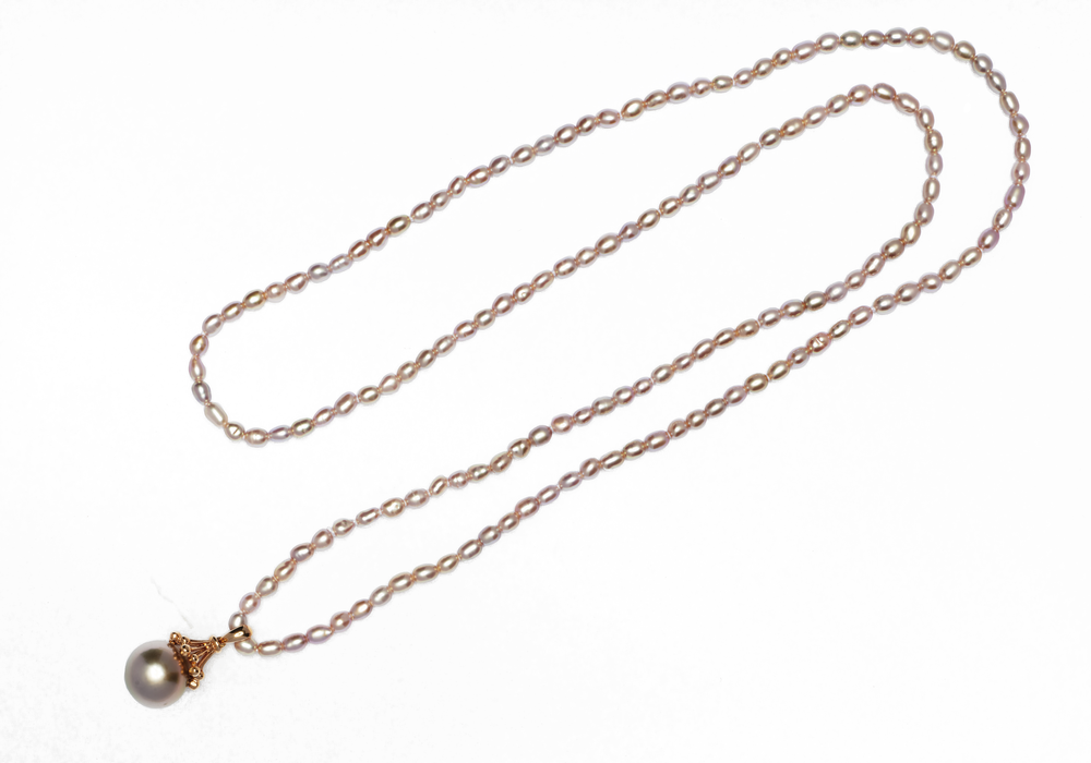 Freshwater Rice Grain Necklace with Pendant - Carrie K. 