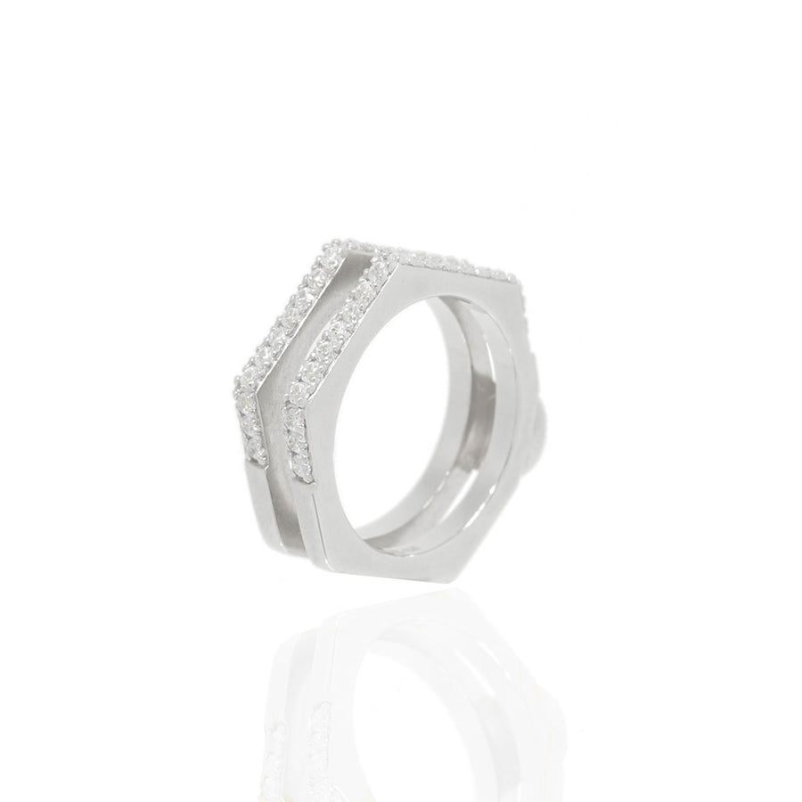 Nut & Bolt Silver Double-Band Rings - Carrie K. 