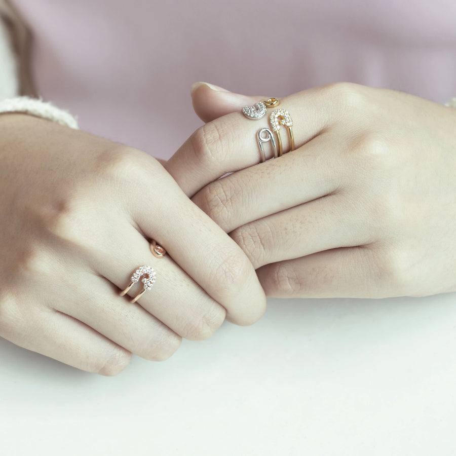 Reborn Safety Pin Bling Silver Ring - Carrie K. 