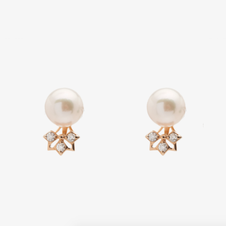 Akoya Pearl Studs with Mini Ear Jacket (14K Gold) - Carrie K. 